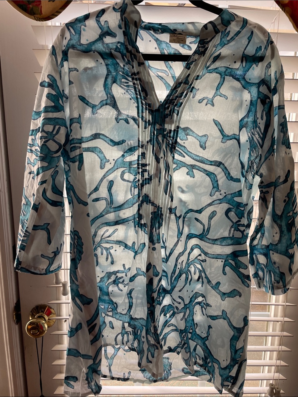 Advance Apparels White Tunic Shirt with Teal coral Print; cotton